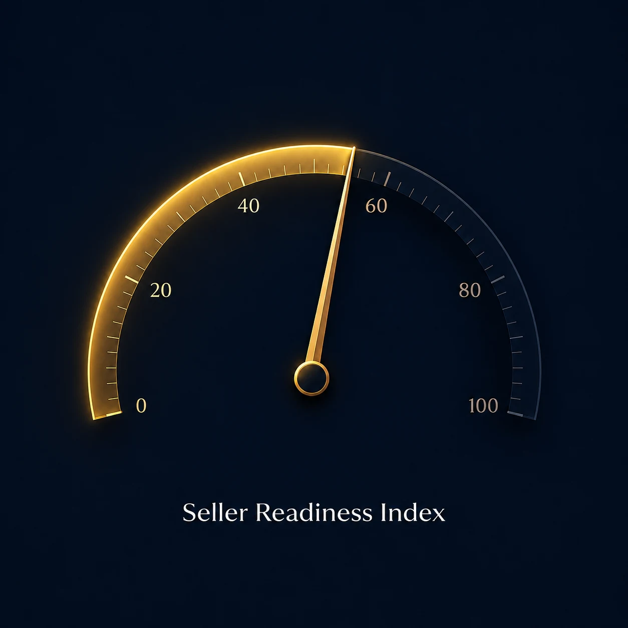 Seller Readiness Index — velocímetro dorado marcando 55,9 sobre 100