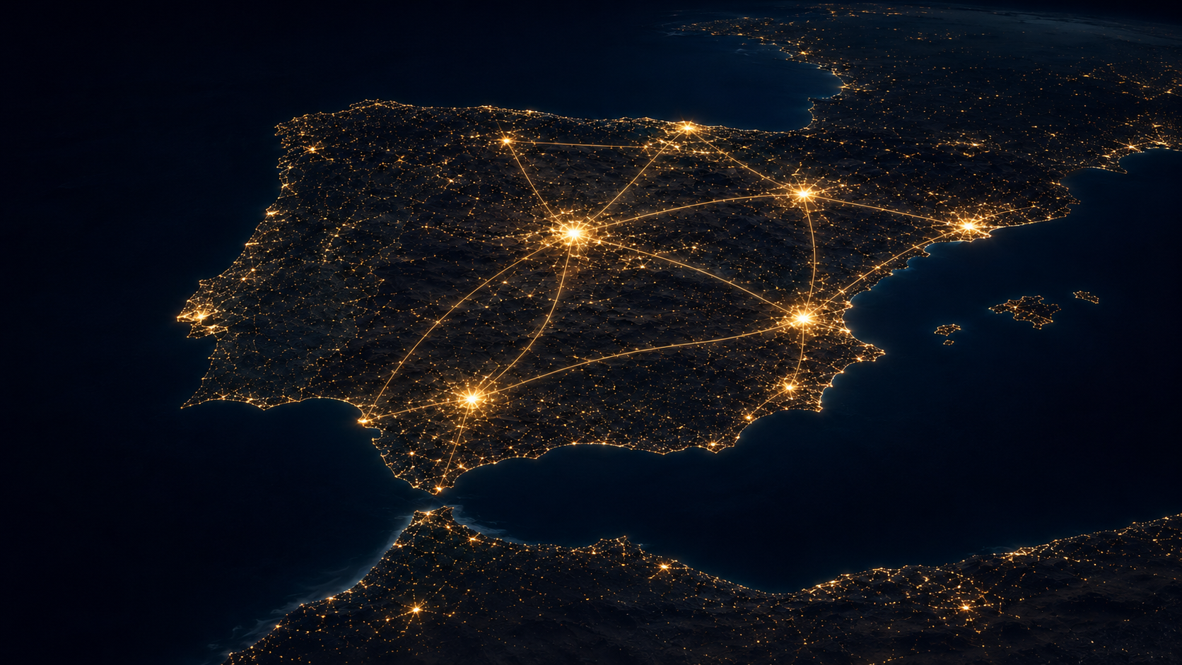 Mapa satelital nocturno de la península ibérica