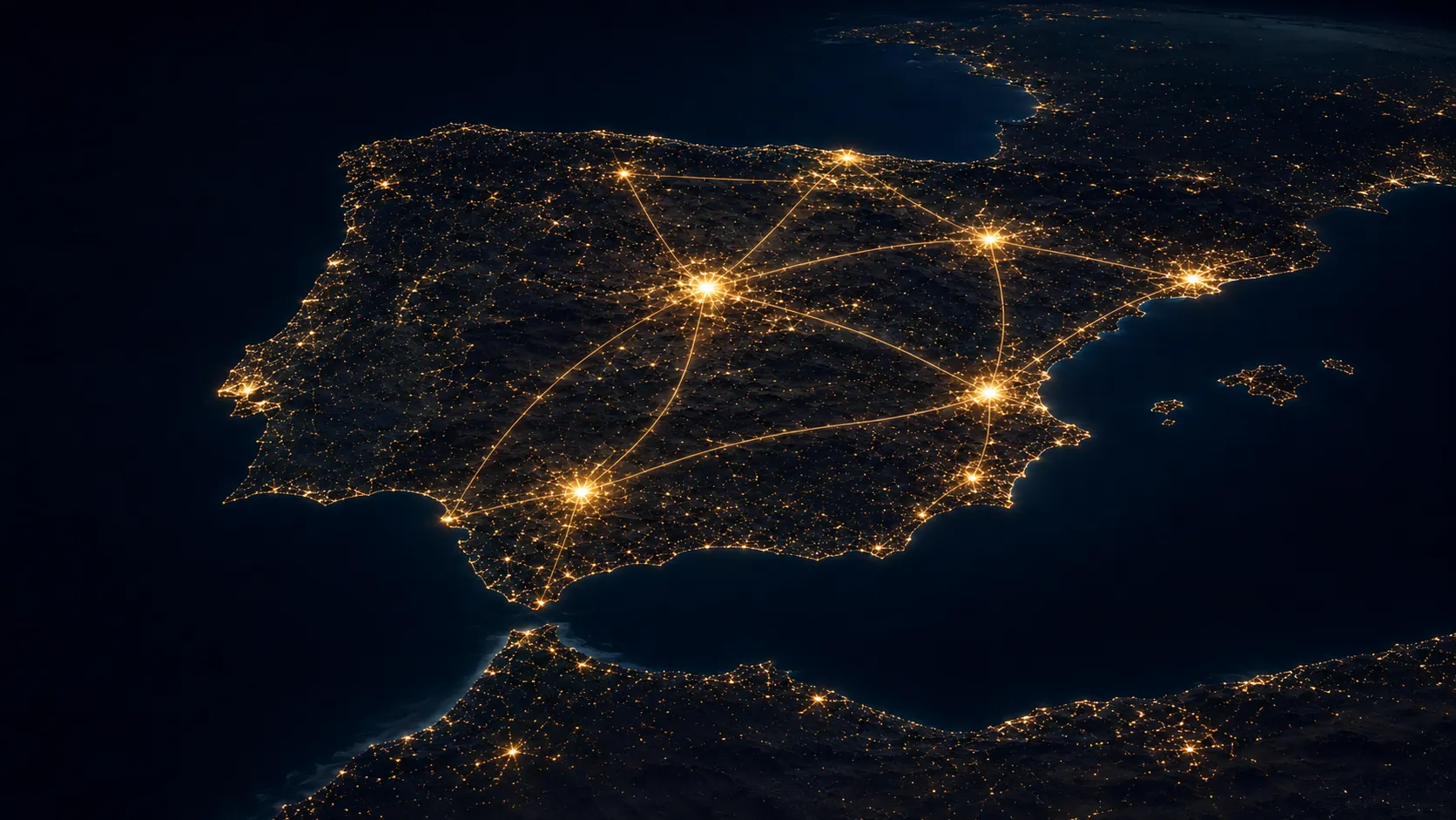 Mapa satelital nocturno de la península ibérica